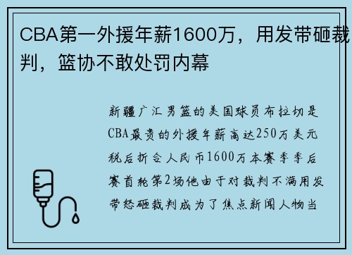 CBA第一外援年薪1600万，用发带砸裁判，篮协不敢处罚内幕
