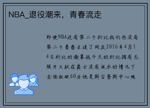 NBA_退役潮来，青春流走
